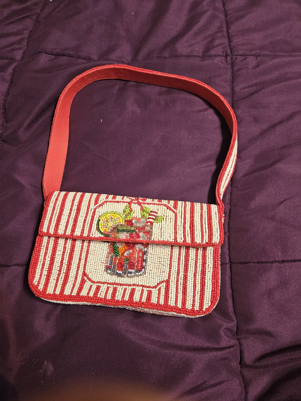 NWOT Red Striped Beaded Shoulder Bag - Women